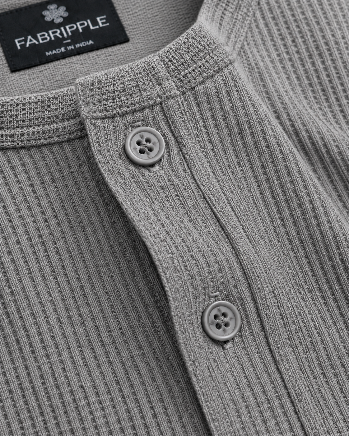Men’s Textured Henley Full Sleeve Light Grey T-Shirt