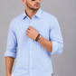 Men’s Grey & White Vertical Striped Full Sleeve Casual Shirt