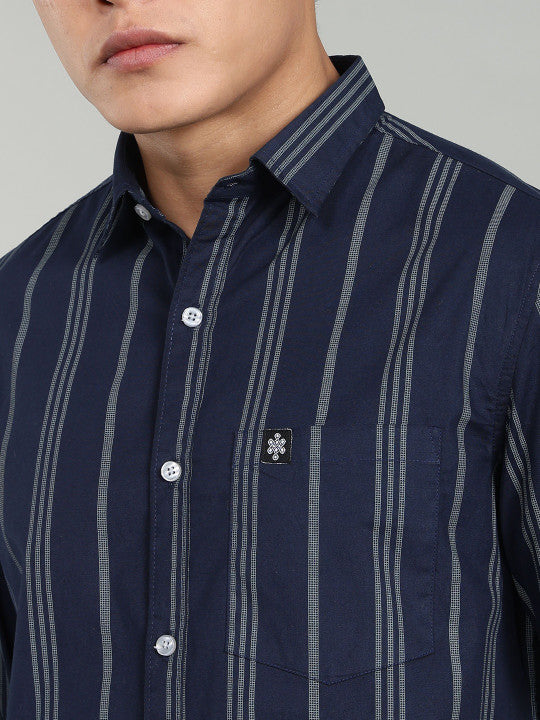 Dark Blue Vertical Striped Casual Shirt for Men – Premium Stripe Shirt