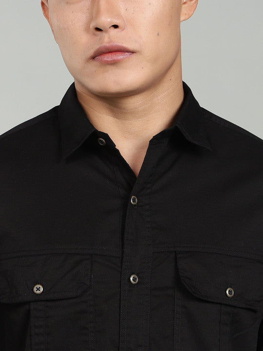 Men’s Black Utility Casual Shirt – Premium Full Sleeve Solid Shirt