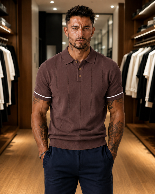 Fabripple Men's Maroon Textured Knitted Polo T-Shirt