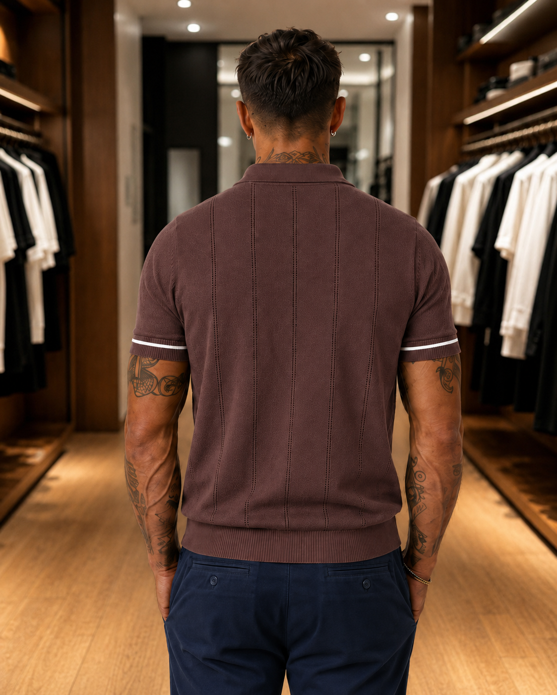 Fabripple Men's Maroon Textured Knitted Polo T-Shirt