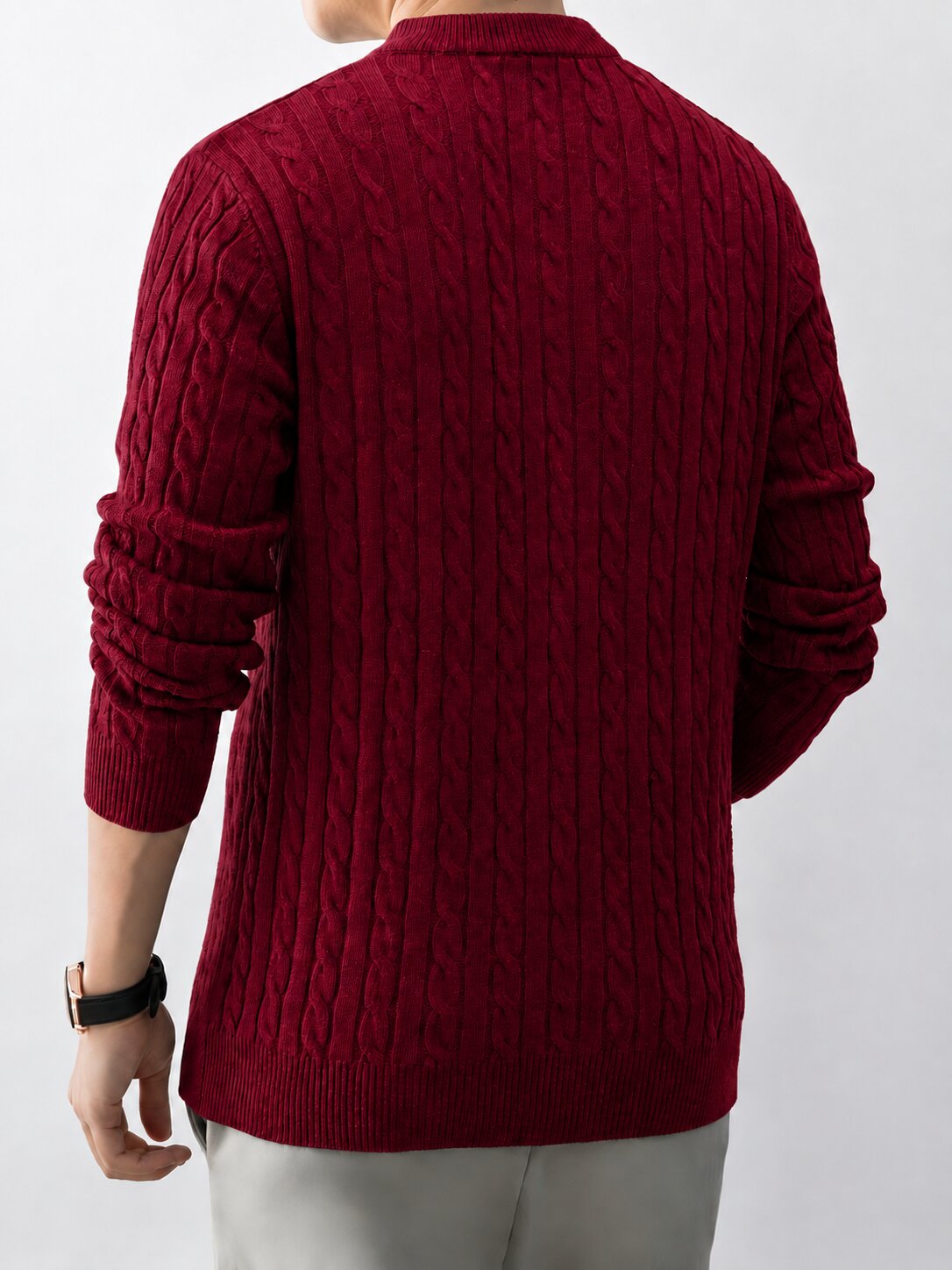 Men’s Maroon Cable Knit Half Zip Sweater