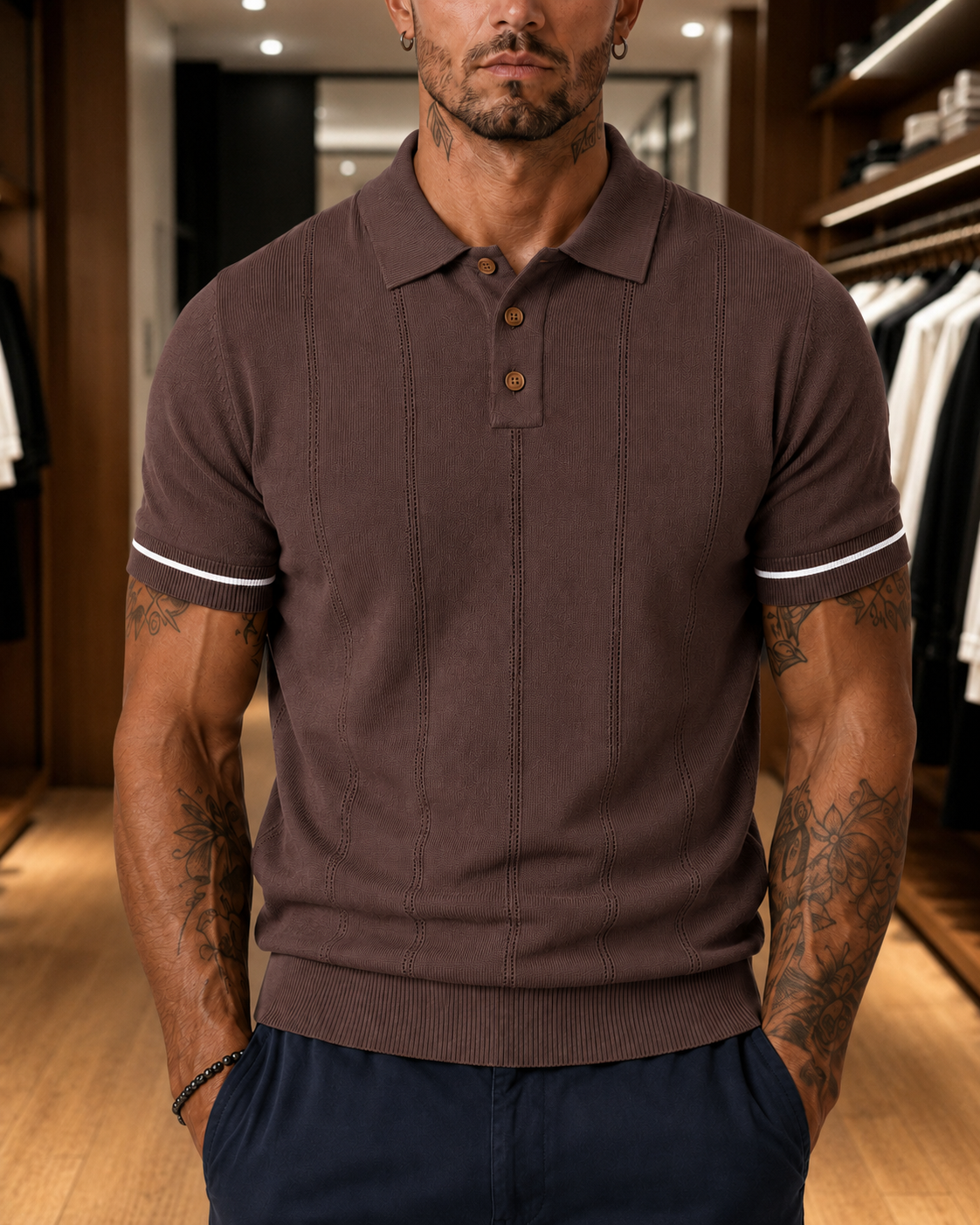 Fabripple Men's Maroon Textured Knitted Polo T-Shirt