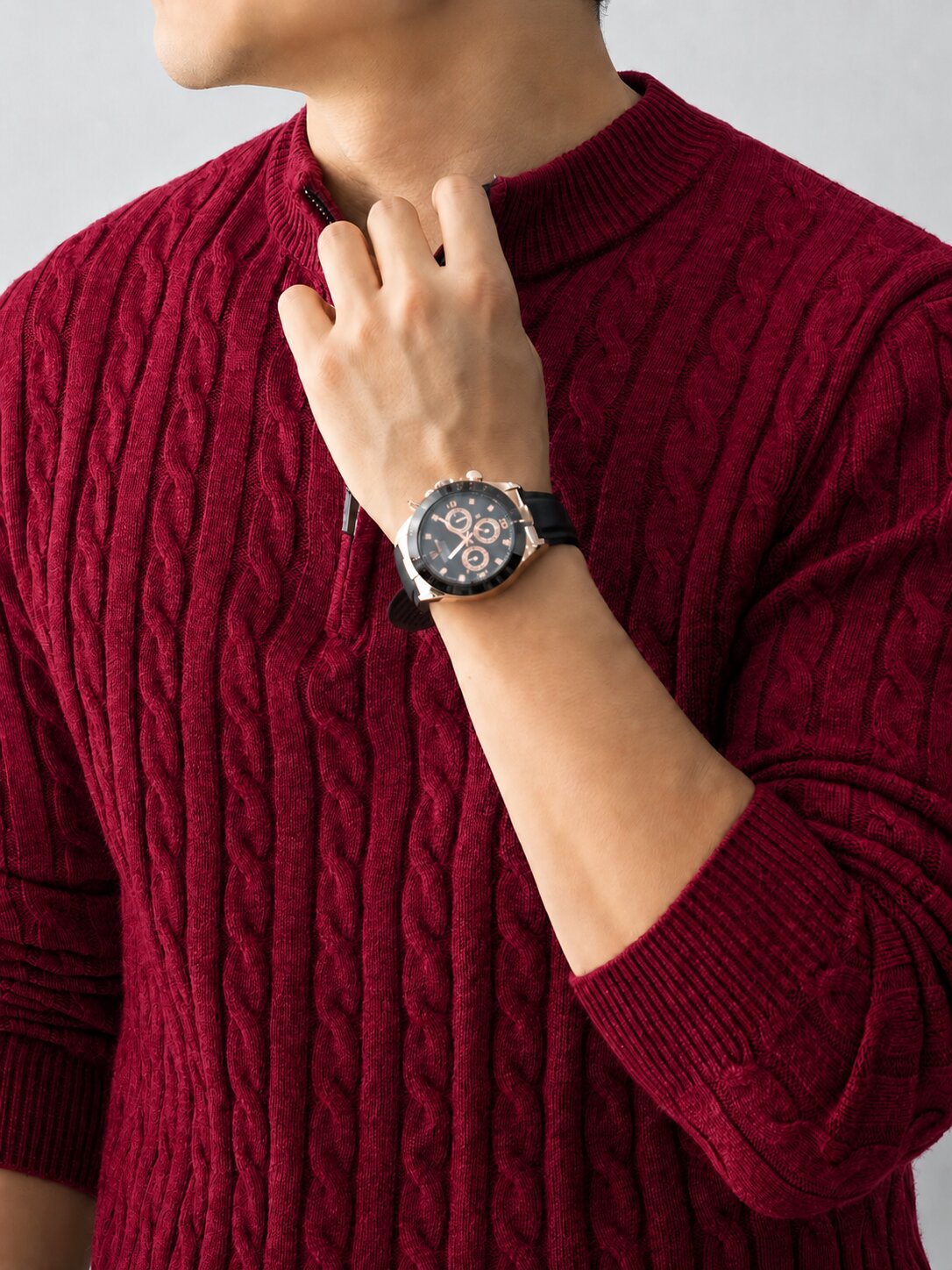 Men’s Maroon Cable Knit Half Zip Sweater