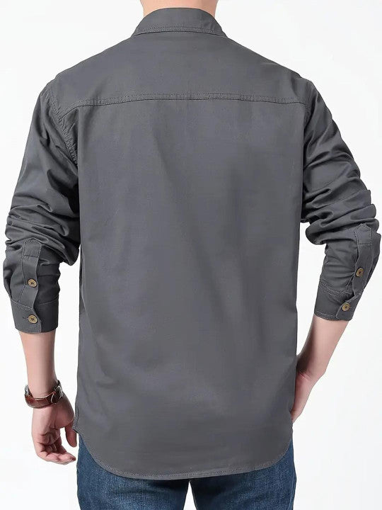 Men’s Green Utility Casual Shirt – Premium Full Sleeve Relaxed Fit Shirt