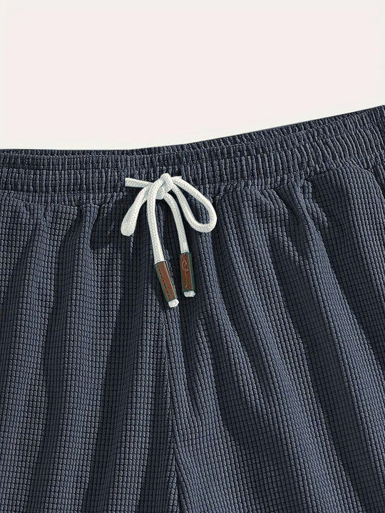 Men’s Blue Textured Casual Shorts – Relaxed Fit Summer Shorts