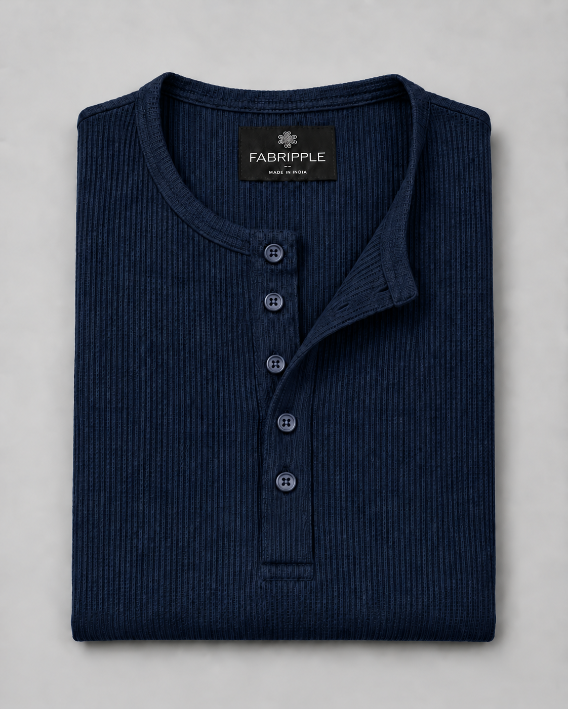 Men’s Textured Henley Full Sleeve Navy Blue T-Shirt