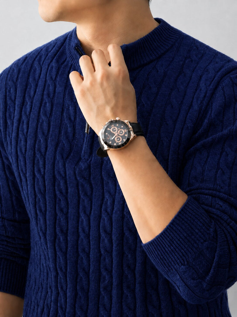 Men’s Navy Blue Cable Knit Half Zip Sweater