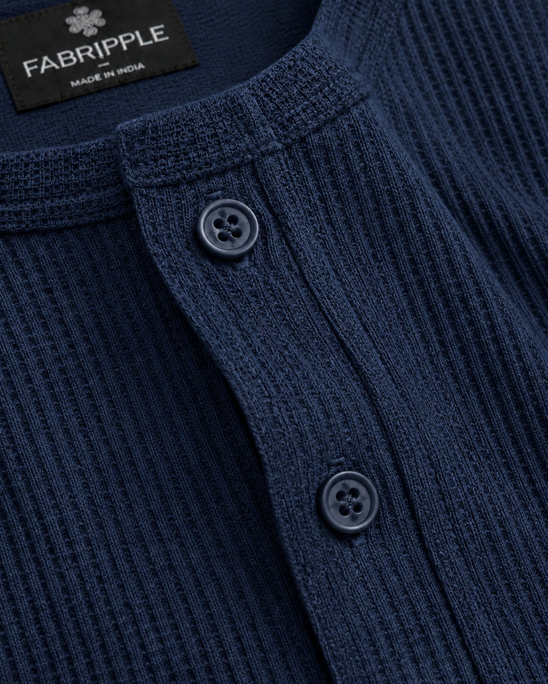 Men’s Textured Henley Full Sleeve Navy Blue T-Shirt
