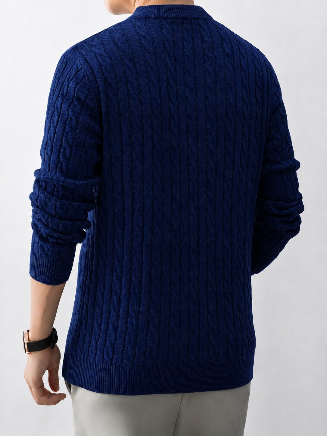 Men’s Navy Blue Cable Knit Half Zip Sweater