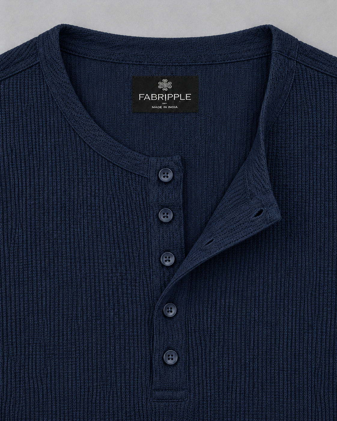 Men’s Textured Henley Full Sleeve Navy Blue T-Shirt