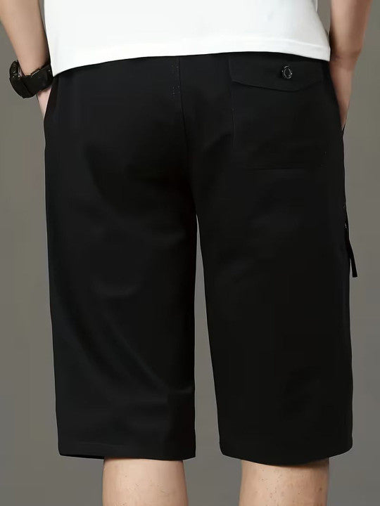 Men’s Black Utility Capri Shorts – Relaxed Fit Casual Below Knee Shorts