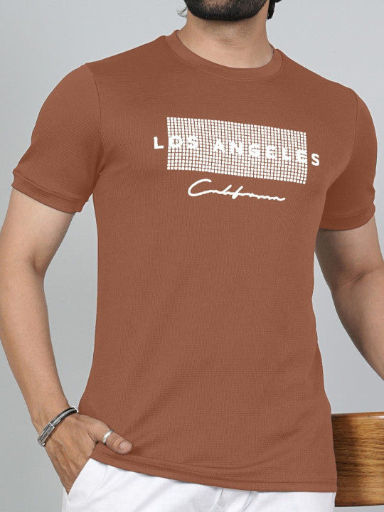 Men’s Brown Los Angeles Printed Textured T-Shirt