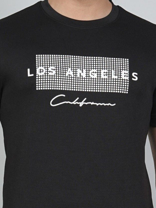 Men’s Black Los Angeles Printed Textured T-Shirt