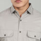 Men’s Light Grey Utility Casual Shirt – Premium Full Sleeve Solid Shirt