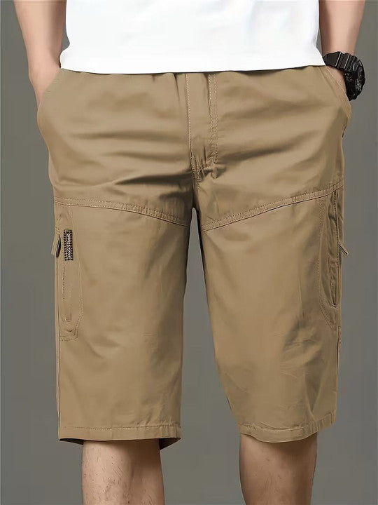 Men’s Khaki Utility Capri Shorts – Relaxed Fit Casual Below Knee Shorts
