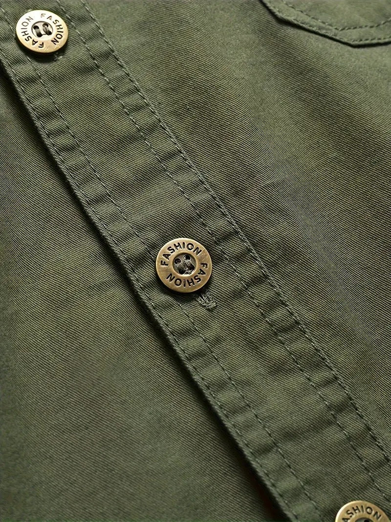 Men’s Cargo Jacket Shirt | 100% Cotton | 2 Pocket Utility Overshirt | Casual & Outdoor Wear | Breathable & Lightweight Fabric