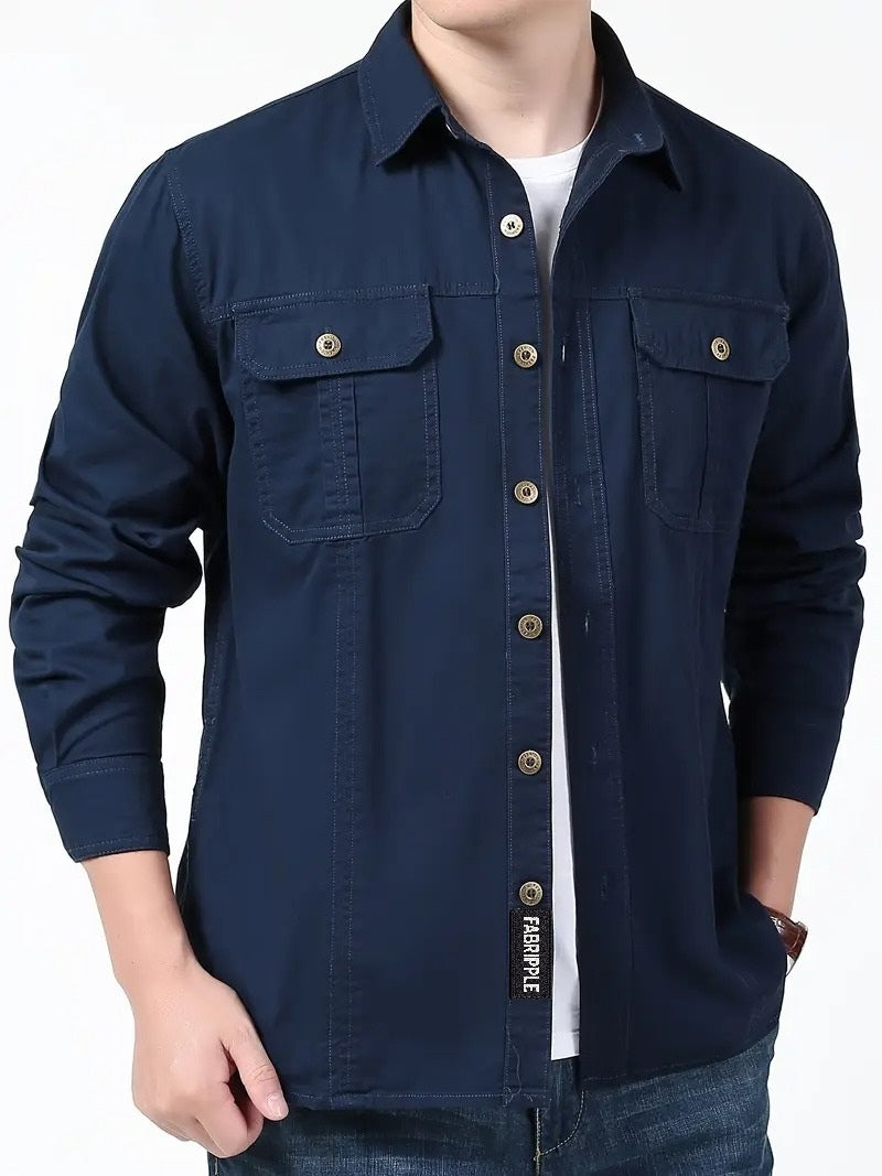 Men’s Cargo Jacket Shirt | 100% Cotton | 2 Pocket Utility Overshirt | Casual & Outdoor Wear | Breathable & Lightweight Fabric