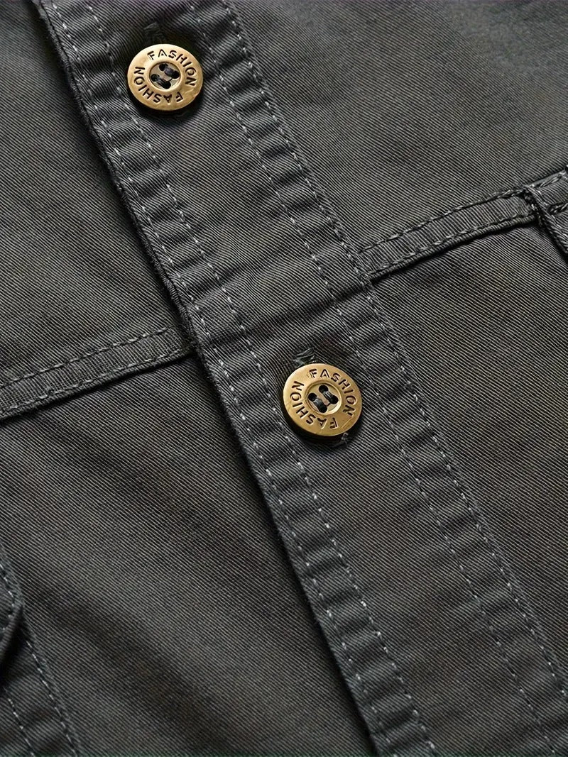 Men’s Cargo Jacket Shirt | 100% Cotton | 2 Pocket Utility Overshirt | Casual & Outdoor Wear | Breathable & Lightweight Fabric
