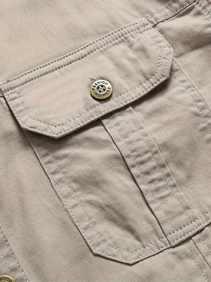 Men’s Cargo Jacket Shirt | 100% Cotton | 2 Pocket Utility Overshirt | Casual & Outdoor Wear | Breathable & Lightweight Fabric