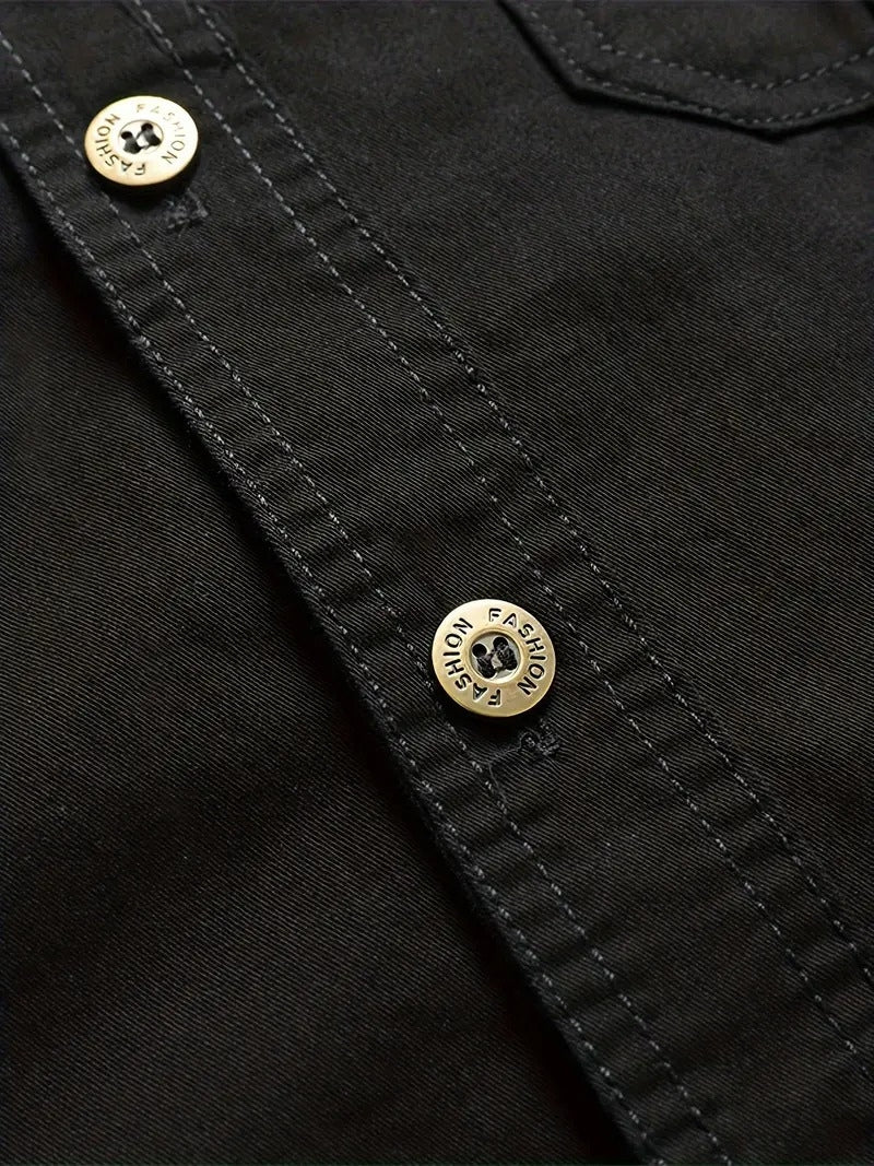 Men’s Cargo Jacket Shirt | 100% Cotton | 2 Pocket Utility Overshirt | Casual & Outdoor Wear | Breathable & Lightweight Fabric