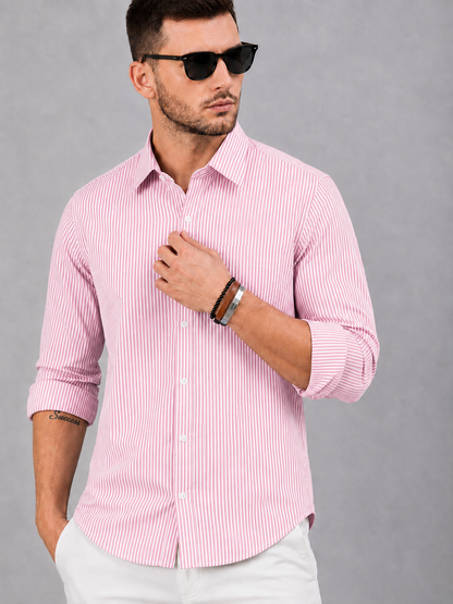 Men’s Pink & White Vertical Striped Full Sleeve Casual Shirt