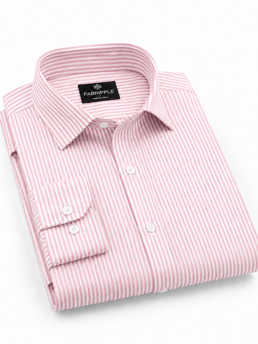 Men’s Pink & White Vertical Striped Full Sleeve Casual Shirt