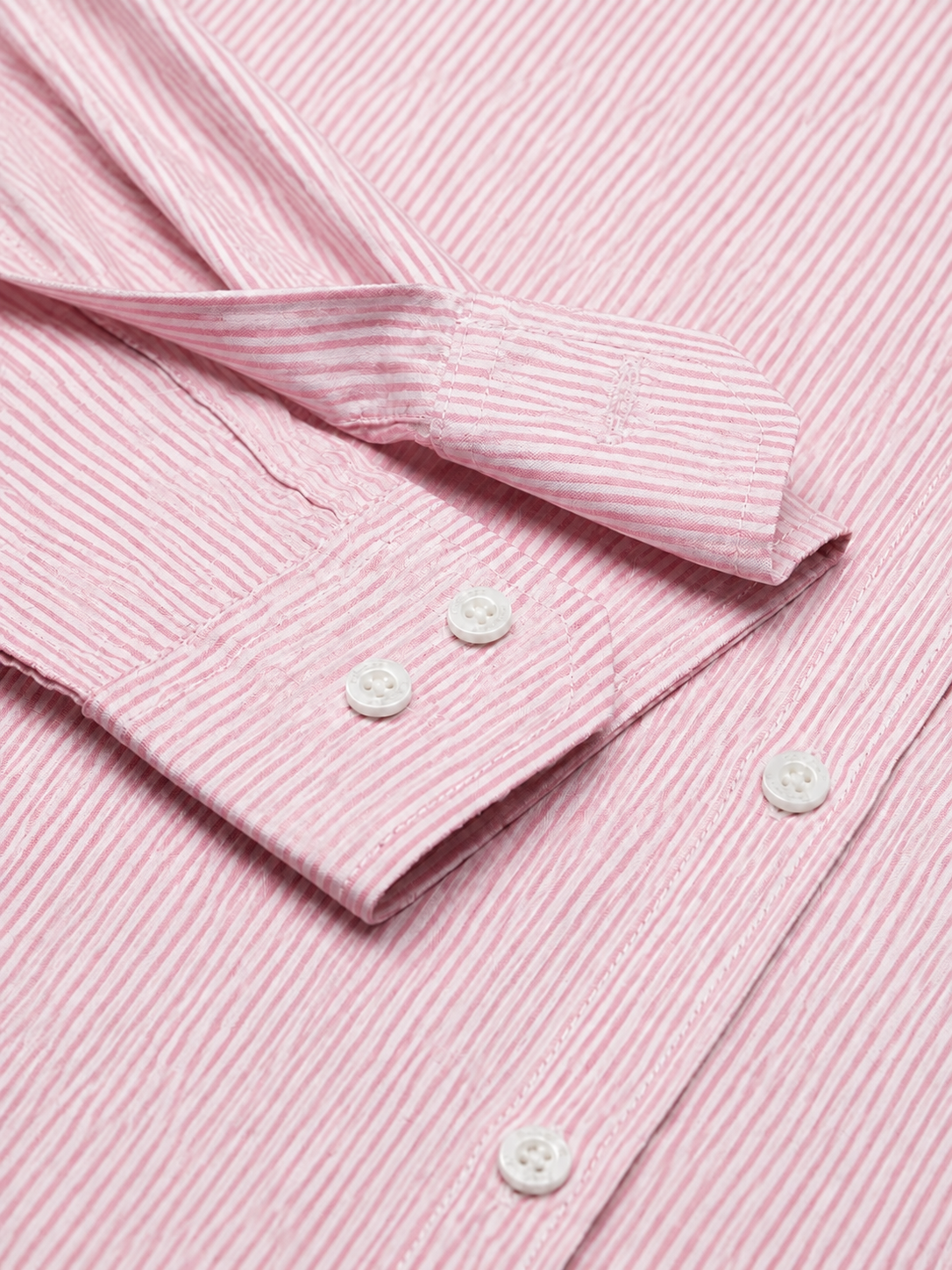 Men’s Pink & White Vertical Striped Full Sleeve Casual Shirt