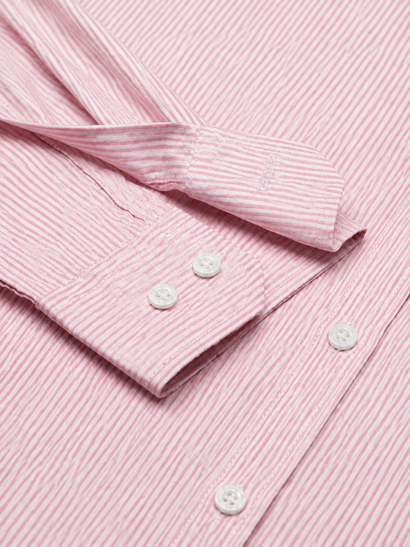Men’s Pink & White Vertical Striped Full Sleeve Casual Shirt