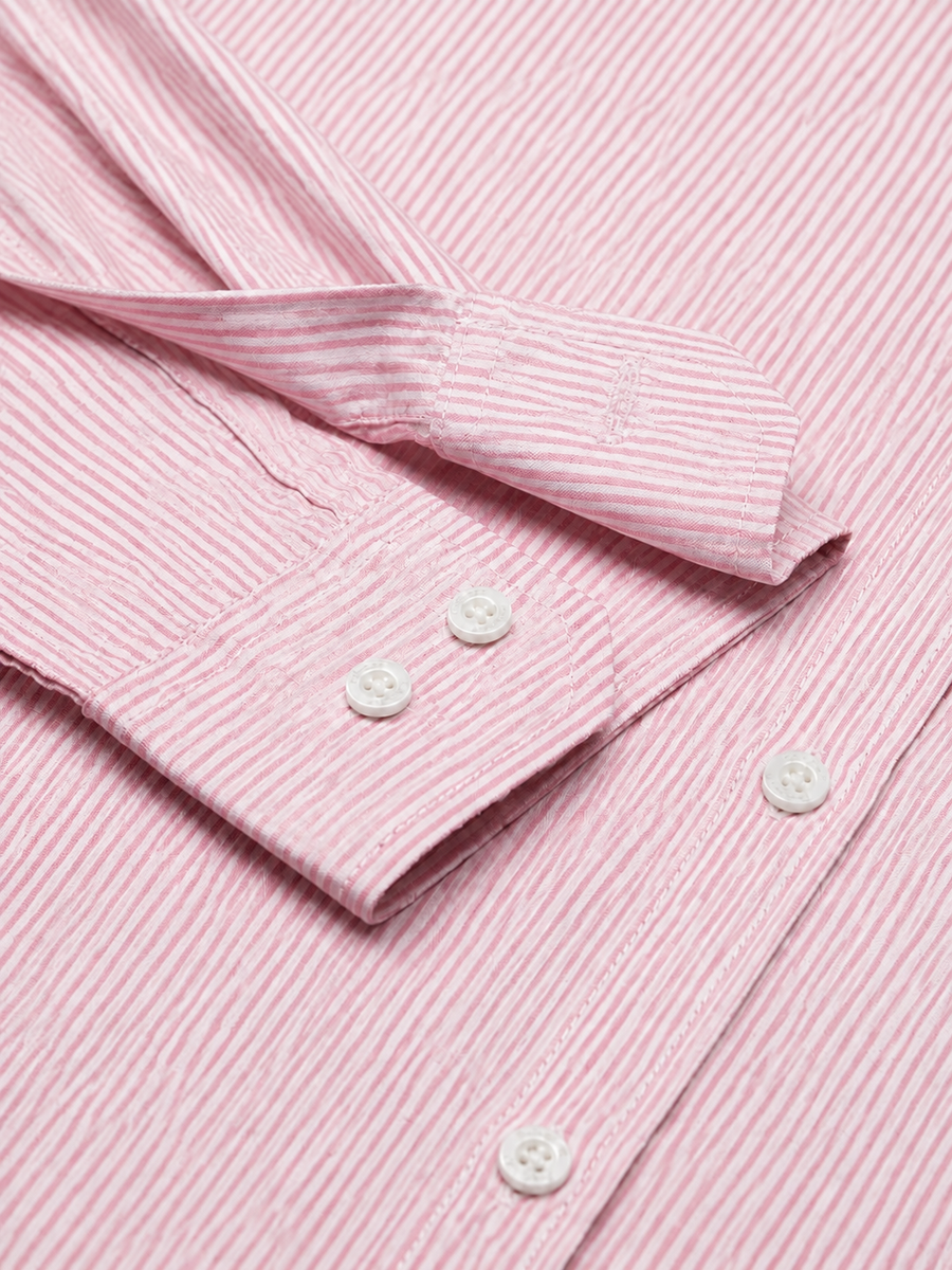 Men’s Pink & White Vertical Striped Full Sleeve Casual Shirt