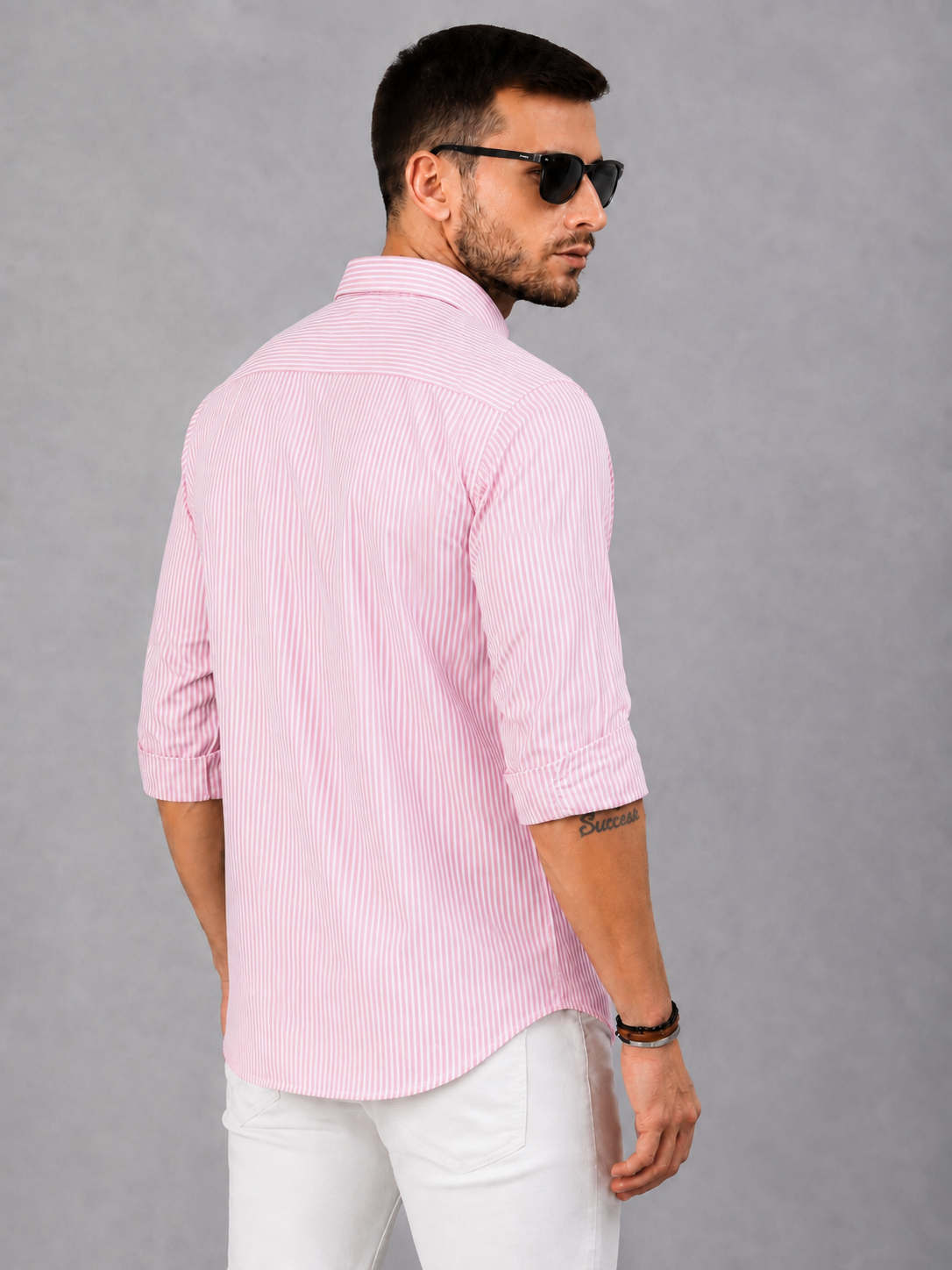 Men’s Pink & White Vertical Striped Full Sleeve Casual Shirt