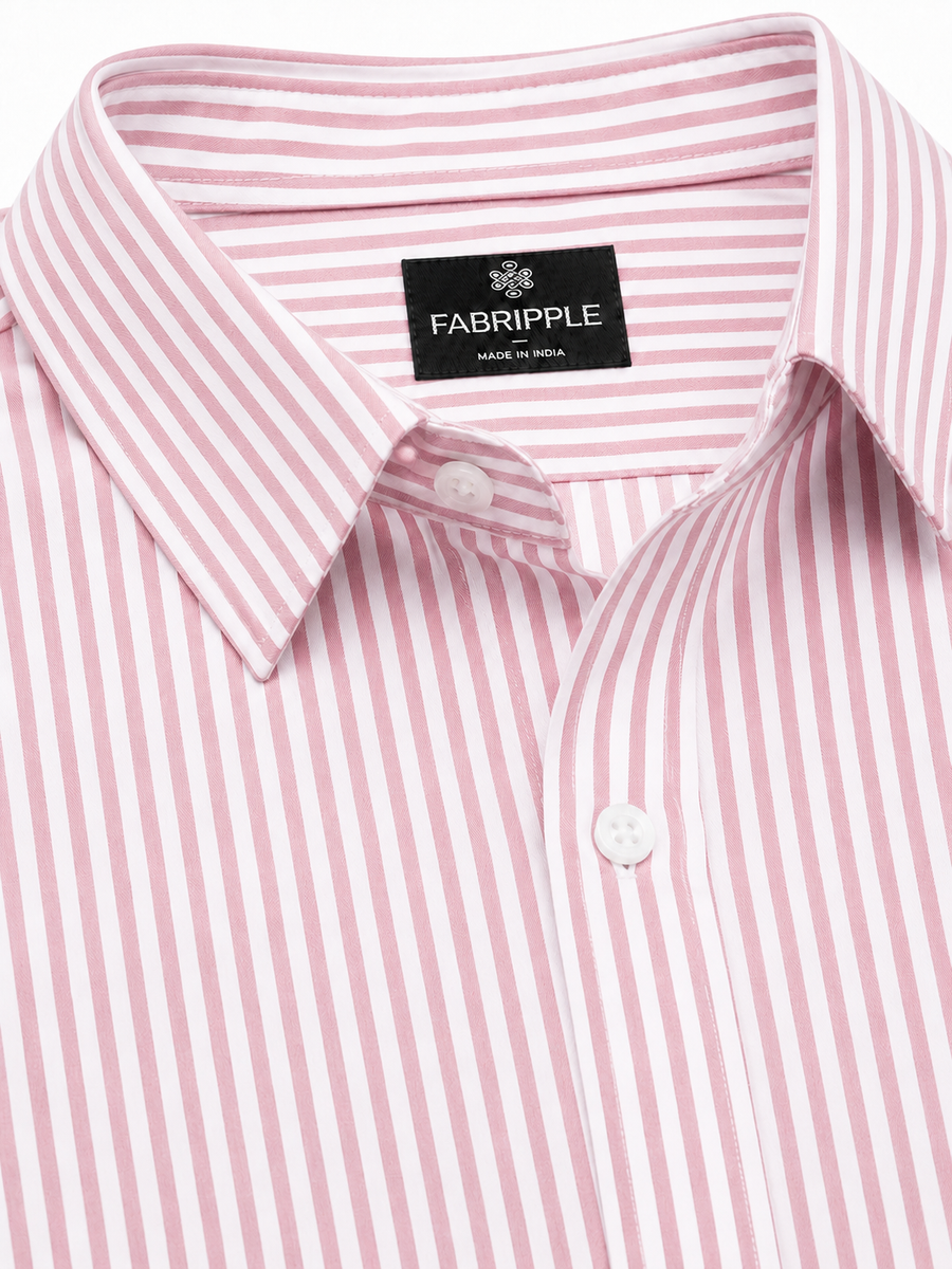 Men’s Pink & White Vertical Striped Full Sleeve Casual Shirt