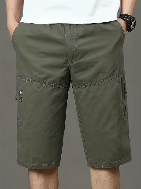 Men’s Olive Green Utility Capri Shorts – Relaxed Fit Casual Below Knee Shorts