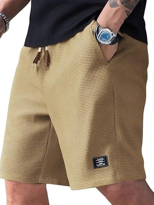 Men’s Khaki Waffle Texture Shorts – Relaxed Fit Casual Summer Shorts