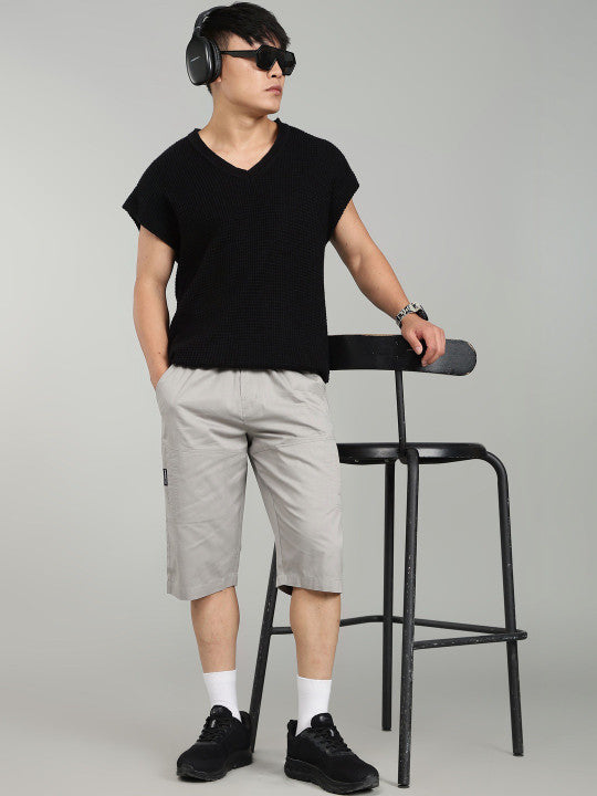 Men’s Light Grey Utility Capri Shorts – Relaxed Fit Casual Below Knee Shorts