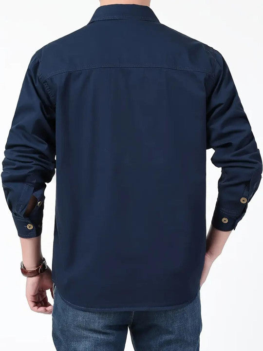 Navy Blue Utility Casual Shirt for Men – Premium Full Sleeve Shirt