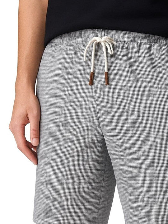 Men’s Light Grey Micro Check Texture Shorts – Relaxed Fit Casual Summer Shorts