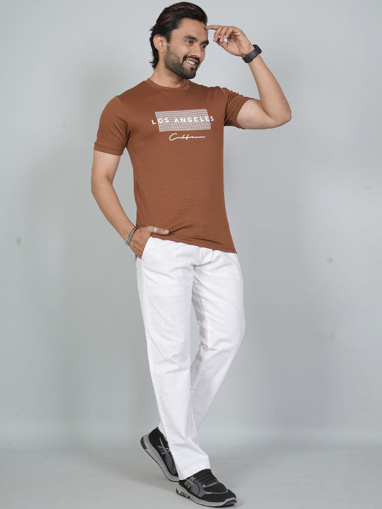 Men’s Brown Los Angeles Printed Textured T-Shirt