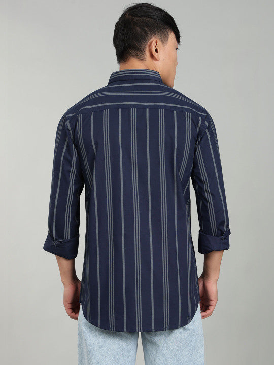 Dark Blue Vertical Striped Casual Shirt for Men – Premium Stripe Shirt