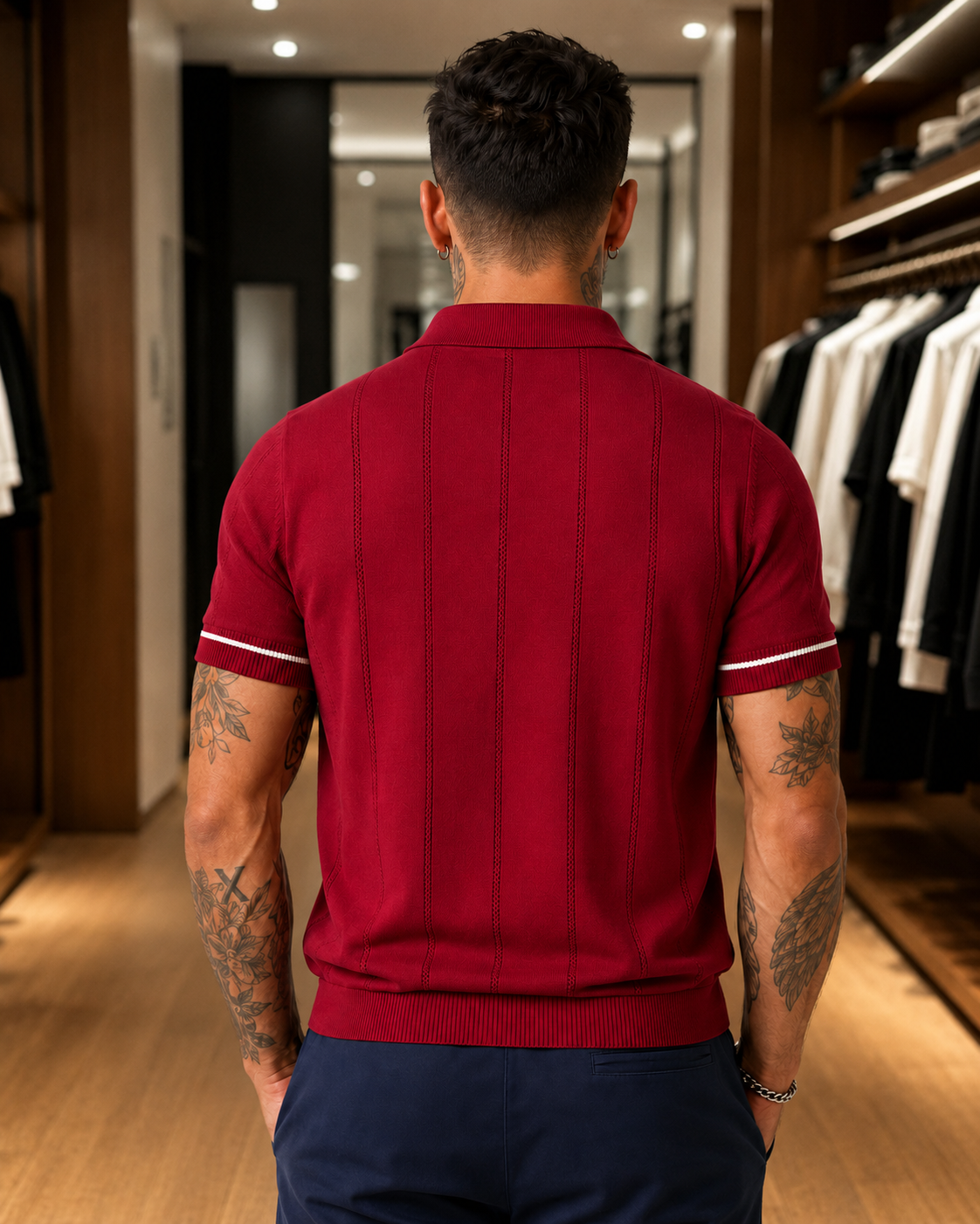 Men's Maroon Textured Knitted Polo T-Shirt