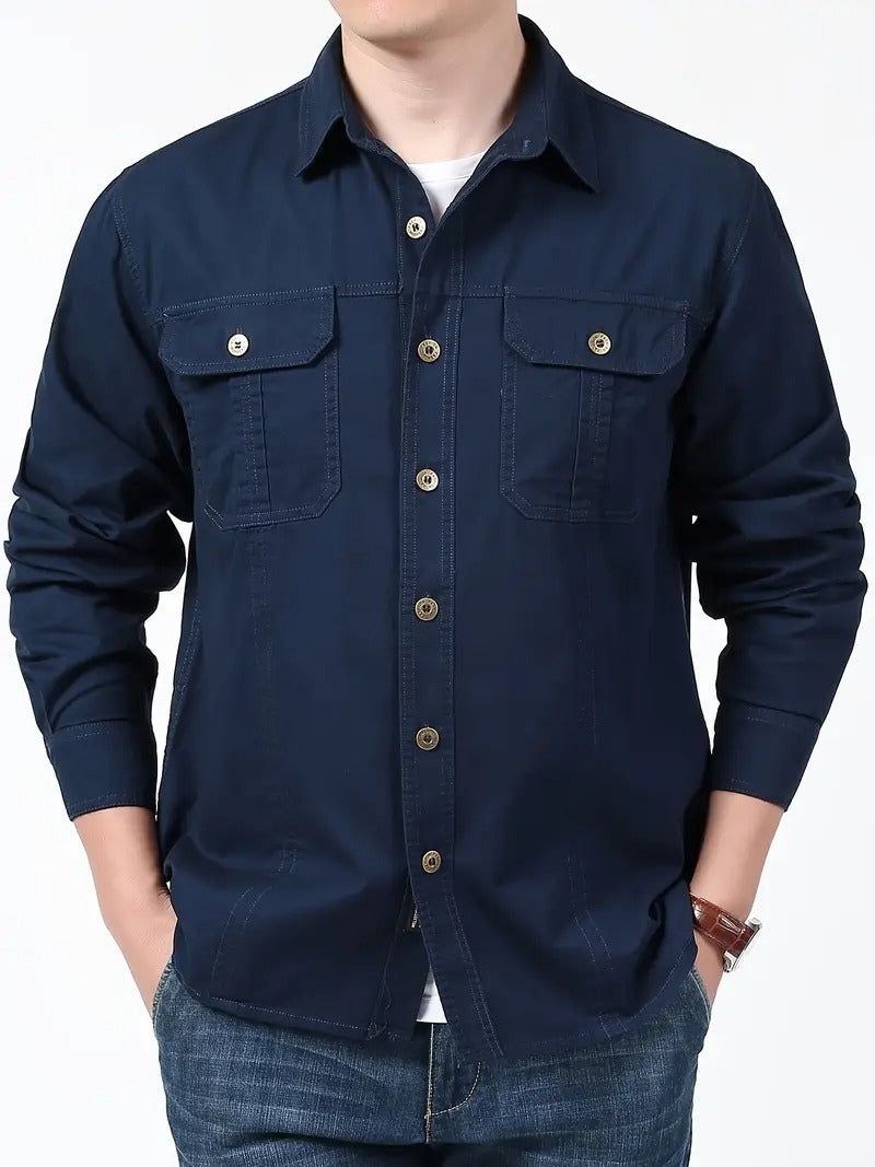 Men’s Cargo Jacket Shirt | 100% Cotton | 2 Pocket Utility Overshirt | Casual & Outdoor Wear | Breathable & Lightweight Fabric