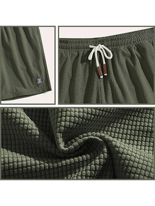 Men’s Green Waffle Texture Shorts – Relaxed Fit Casual Shorts