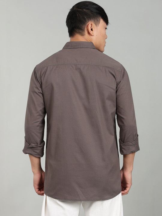 Men’s Dark Grey Utility Casual Shirt – Premium Full Sleeve Solid Shirt