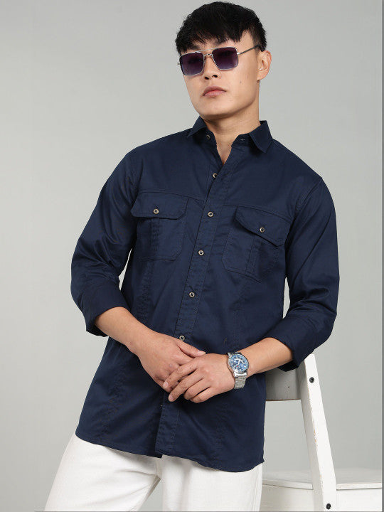 Navy Blue Utility Casual Shirt for Men | Premium Full Sleeve Shirt