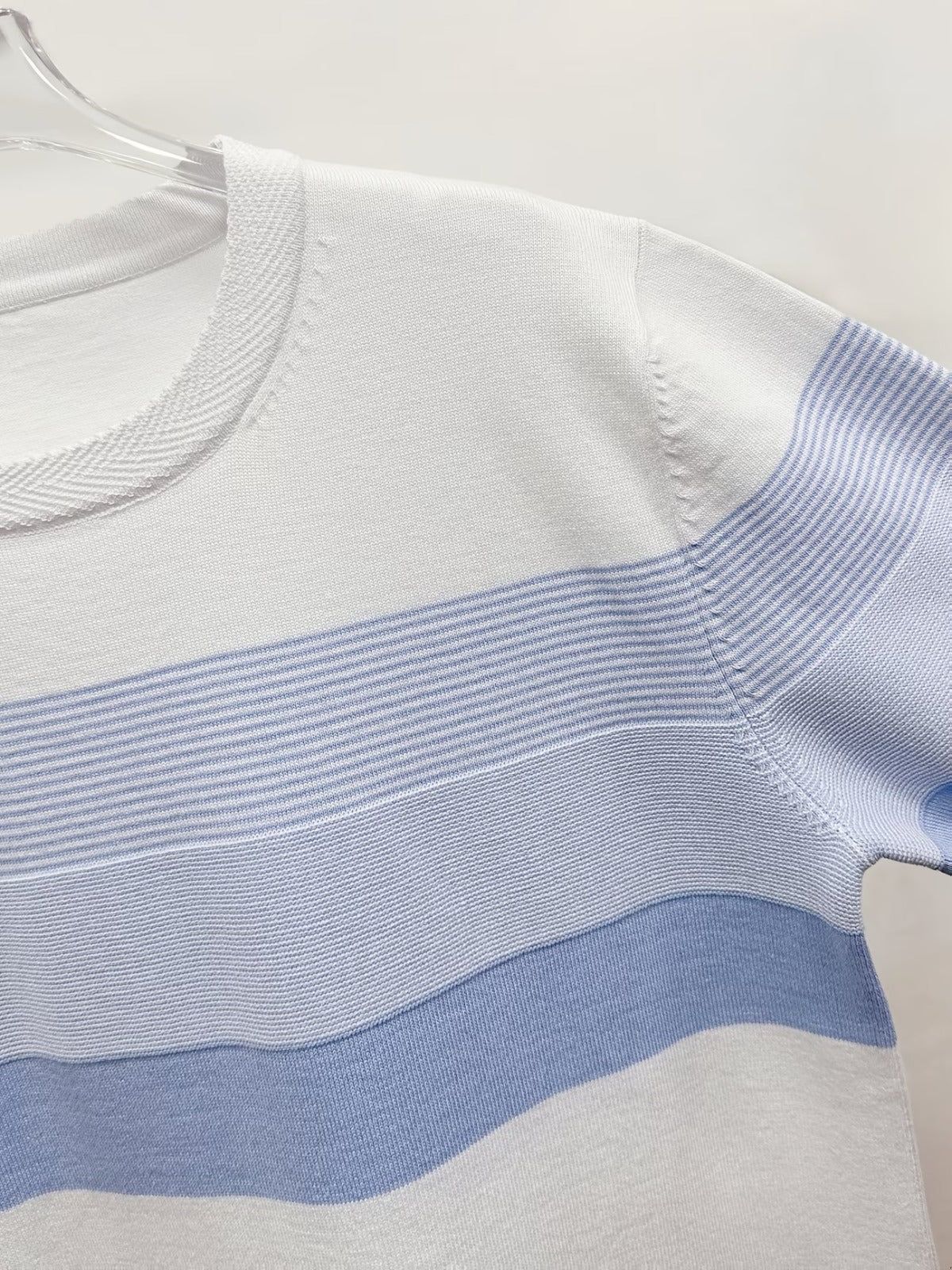 Men's Sky Blue Striped Knitted T-Shirt