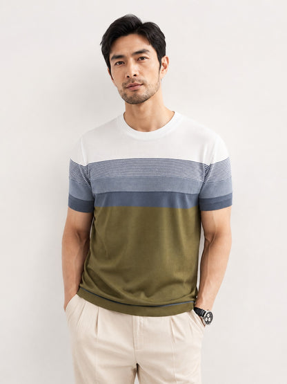 Men's Green Color Block Knitted T-Shirt
