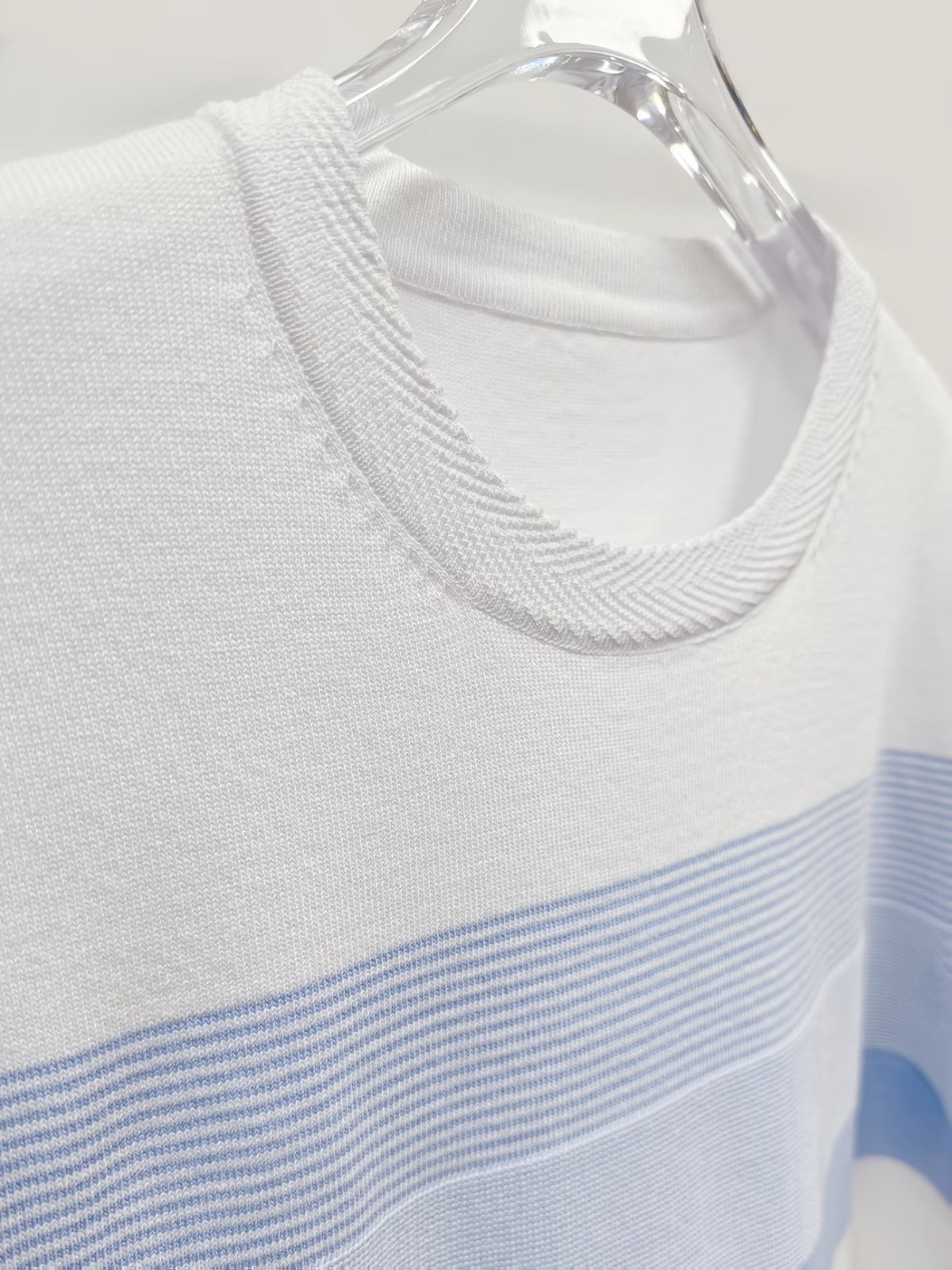 Men's Sky Blue Striped Knitted T-Shirt