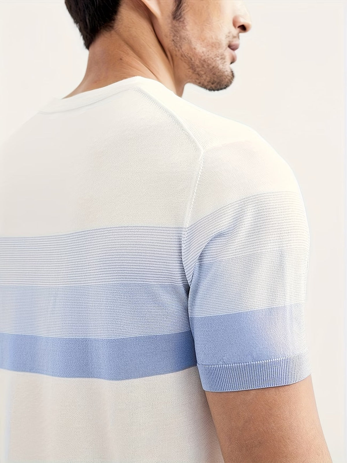 Men's Sky Blue Striped Knitted T-Shirt