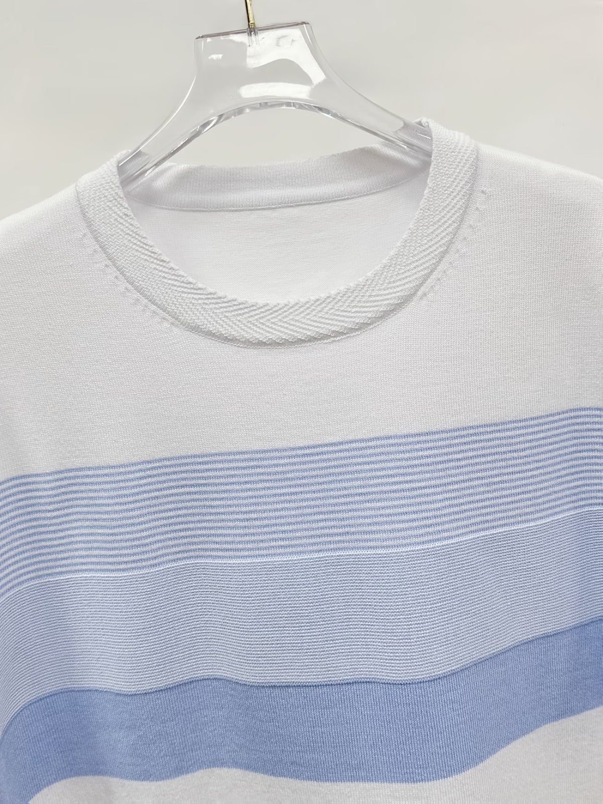 Men's Sky Blue Striped Knitted T-Shirt